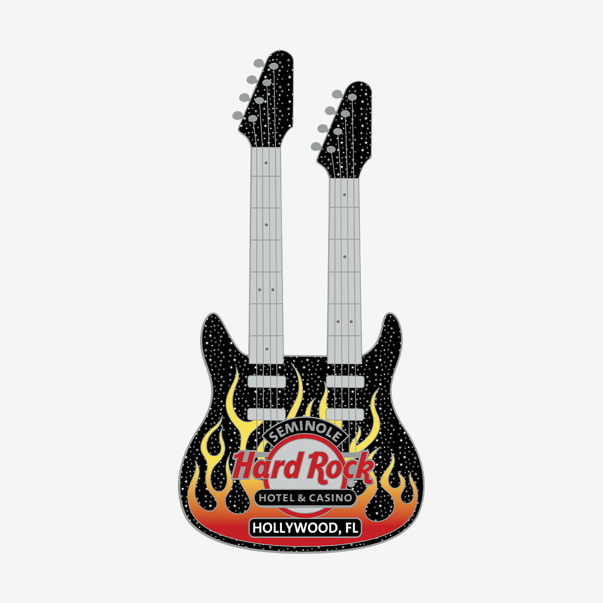 Limited Edition Flaming Double Neck Guitar Core Pin image number 1